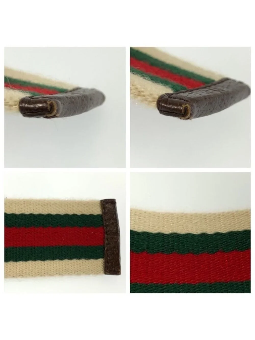 Gucci Sherry Line Double Ring 85 White Green Red Canvas Belt